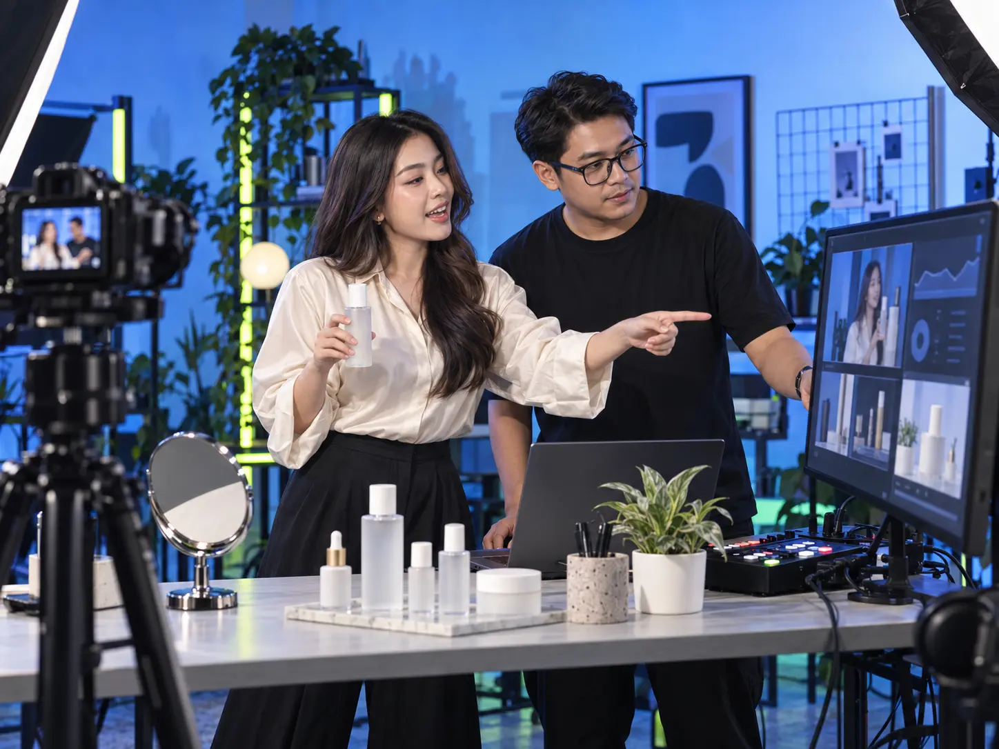 Tim CSMC menyusun strategi live commerce di studio